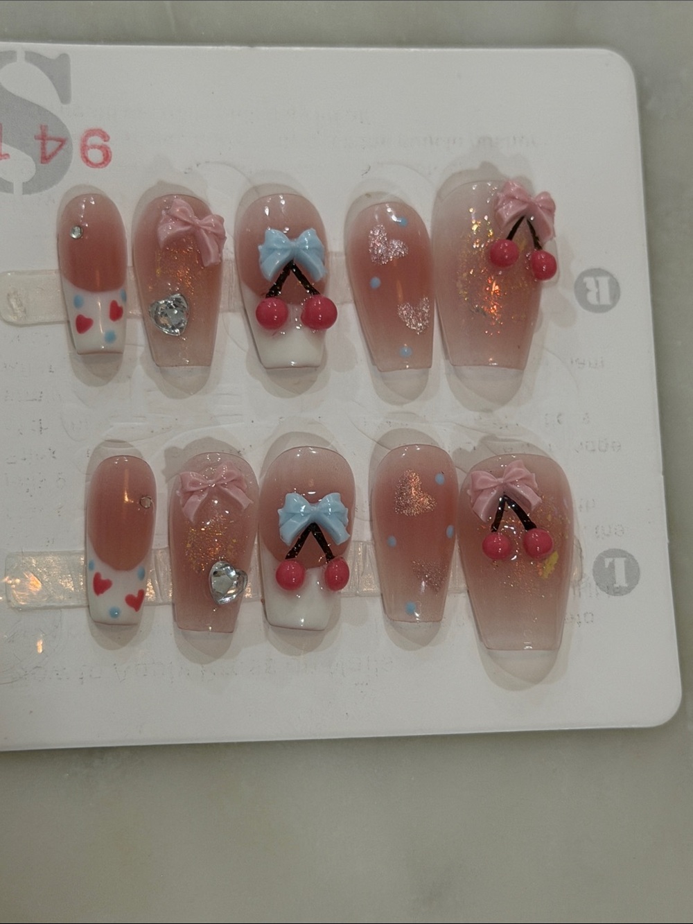 Women’s Cherry Bow Press-On Nail Set  size Small